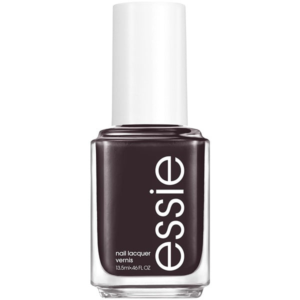 Essie black nail polish bottle on a white background