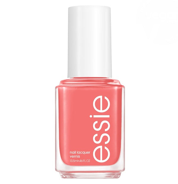 Essie warm pink nail polish bottle with white cap.