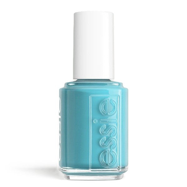Essie turquoise blue nail polish bottle with white cap on a white background