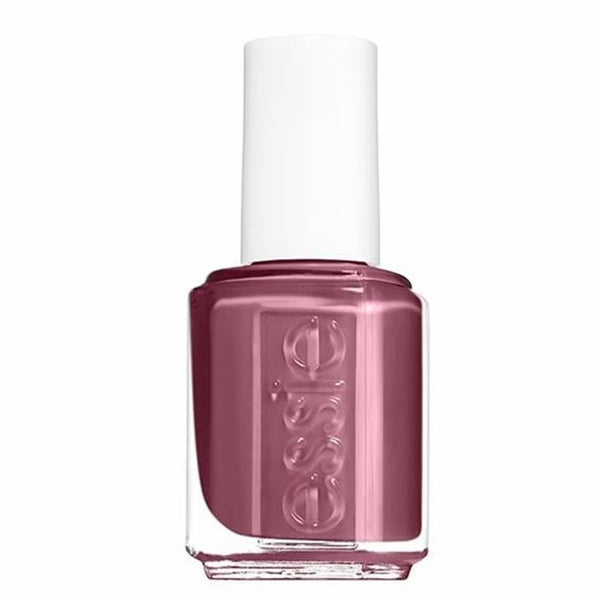 Essie mauve nail polish bottle with a white cap on a white background