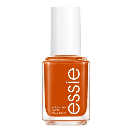 Essie nail polish bottle in orange on a white background