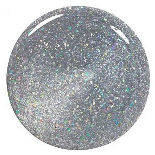 Silver glitter nail polish swatch on a white background