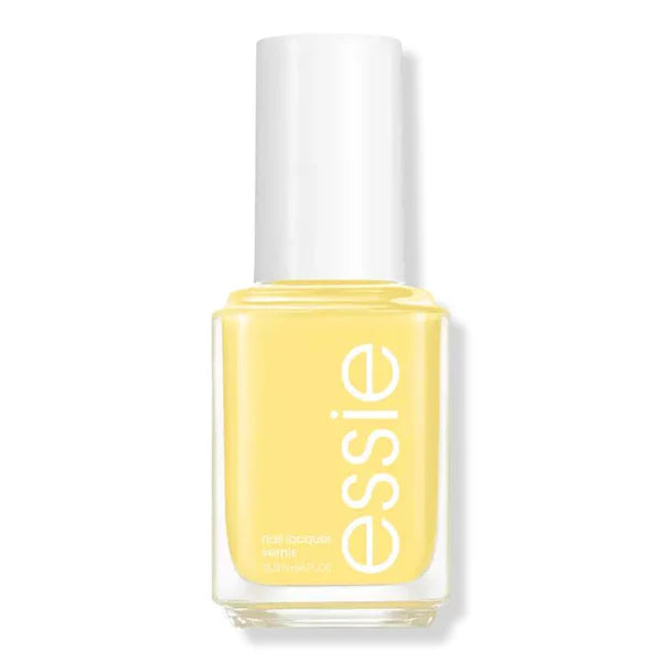 Yellow nail polish bottle with 'essie' branding on a white background