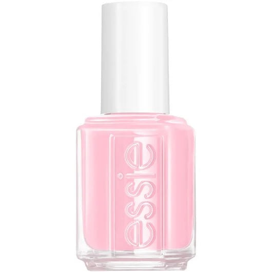 Essie pink nail polish bottle with white cap on a white background