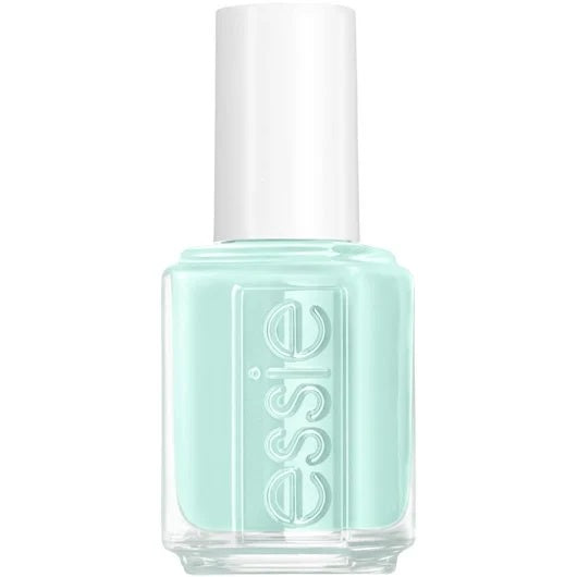 Essie light mint green nail polish bottle on a white background