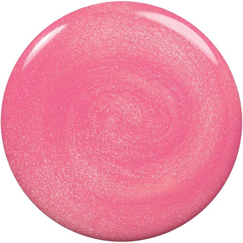 Pink shimmer nail polish swatch with white background.