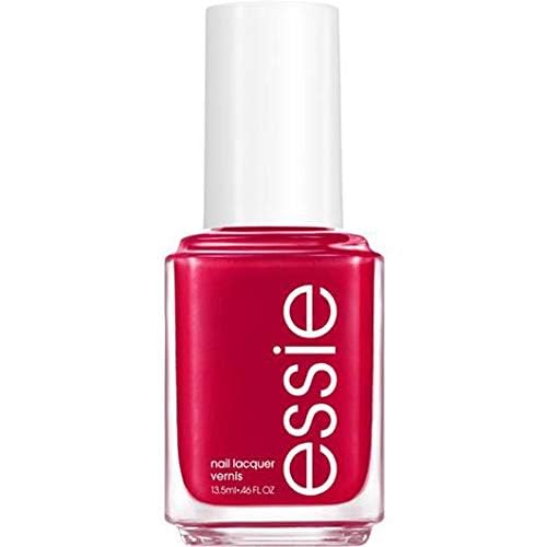 Essie cherry red nail polish bottle with white cap on a white background