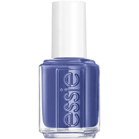Essie blue nail polish bottle with white cap on a white background