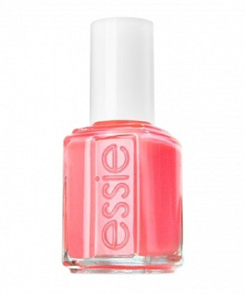 Essie pink nail polish bottle with white cap.