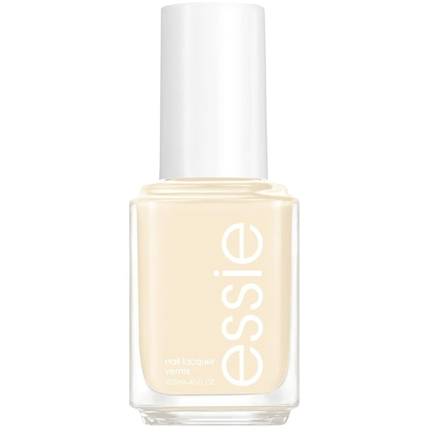 Essie yellow nail polish bottle on a white background