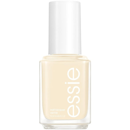 Essie yellow nail polish bottle on a white background