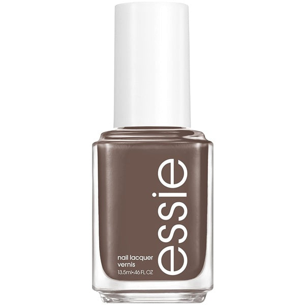 Essie taupe brown nail polish bottle on a white background