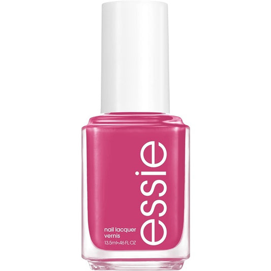 Pink nail polish bottle with 'essie' branding on a white background