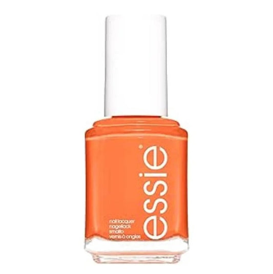 Orange nail polish bottle with 'essie' branding on a white background