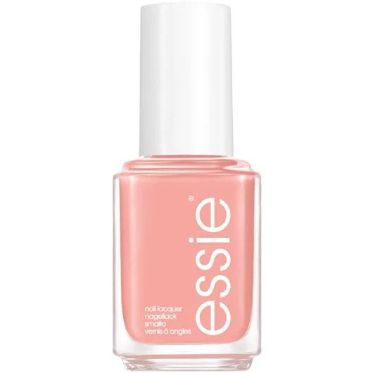 Essie pink nail polish bottle on a white background
