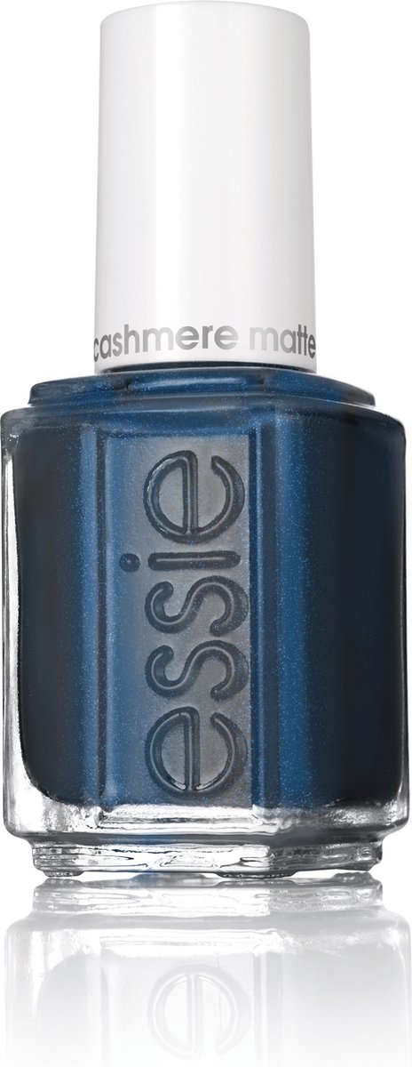 Blue nail polish bottle with white cap on a white background