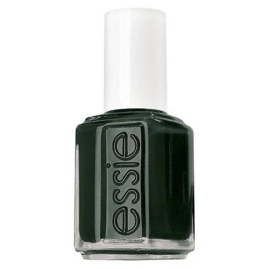Essie dark green nail polish bottle on a white background