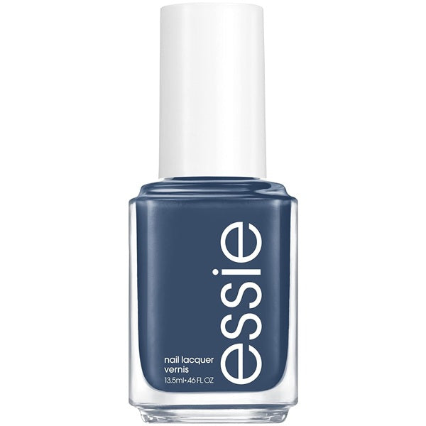 Essie indigo blue nail polish bottle on a white background