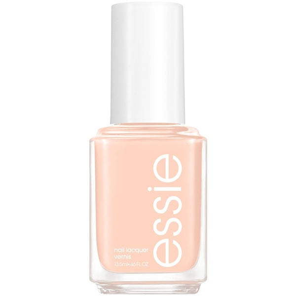 Essie peach nail polish bottle on a white background