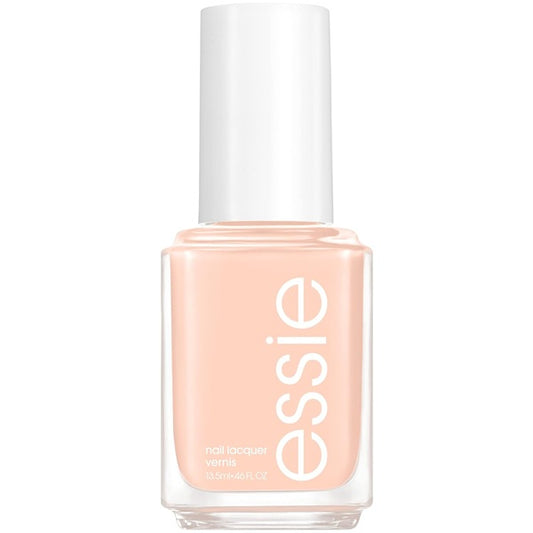Essie peach nail polish bottle on a white background