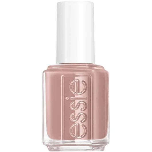 Essie light tan nail polish bottle with white cap.