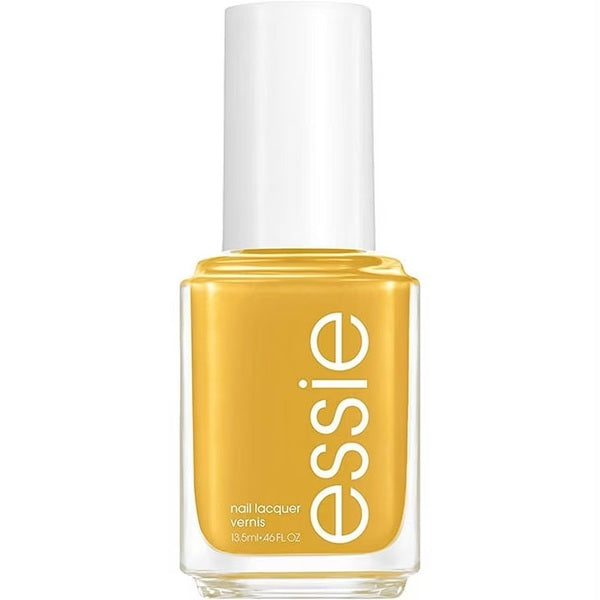 Yellow nail polish bottle with 'essie' branding on a white background
