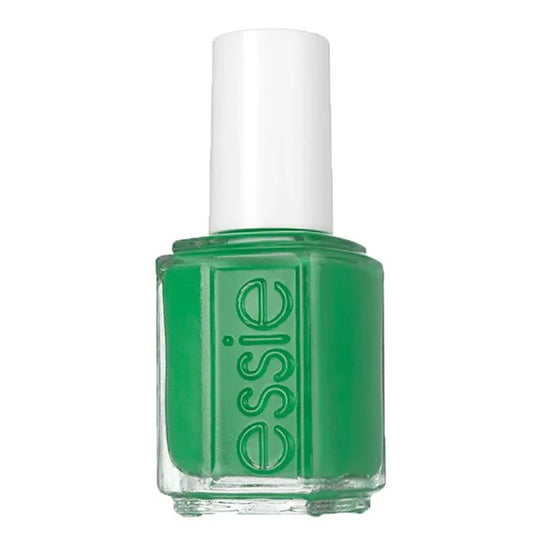Essie green nail polish bottle with white cap on a white background