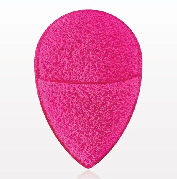 Pink exfoliating sponge on a white background