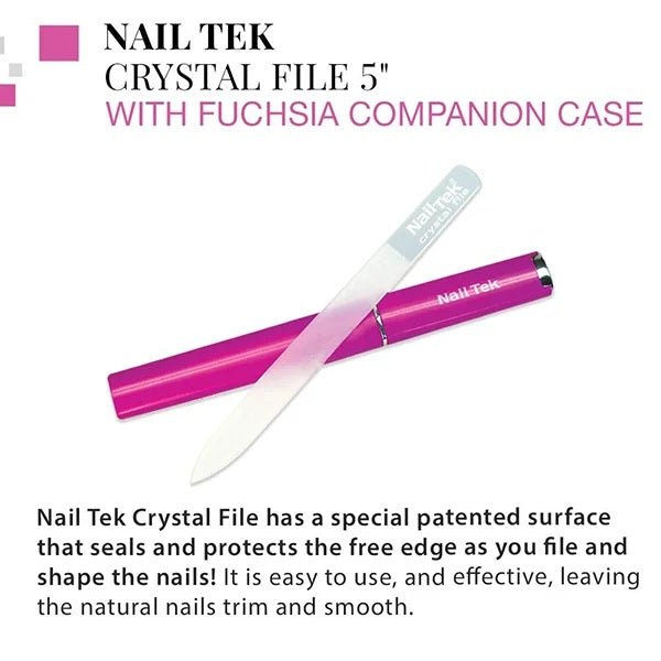 Nail Tek Crystal File 5" with fuchsia companion case on a white background