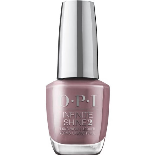OPI Infinite Shine mauve brown nail polish bottle on a white background