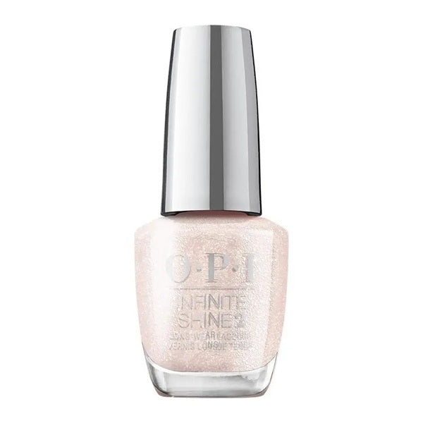 OPI off-white shimmer nail polish bottle with silver cap on a white background.