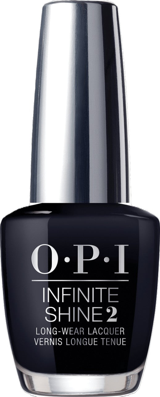 OPI Infinite Shine black nail polish bottle on a white background