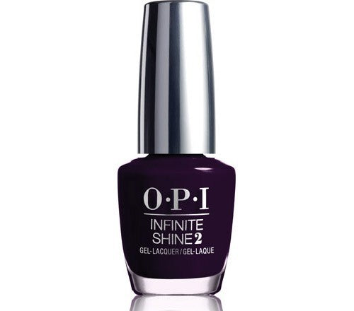 OPI Infinite Shine dark purple nail polish bottle on a white background