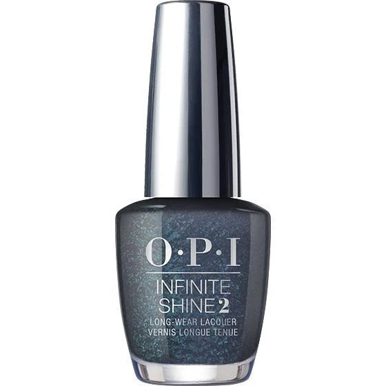 OPI Infinite Shine gray shimmer nail polish bottle on a white background