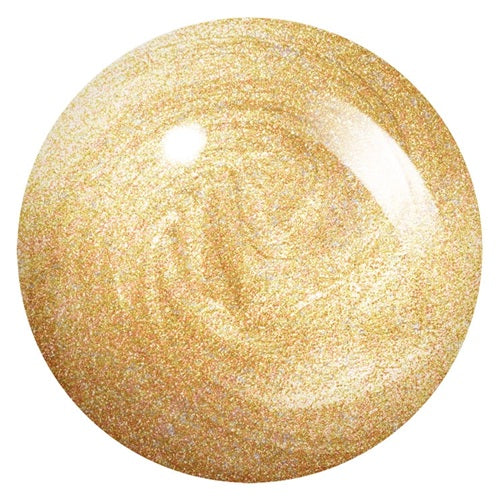 Gold shimmer nail polish swatch on a white background