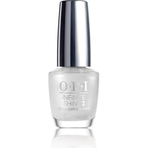 OPI Infinite Shine white shimmer nail polish bottle on a white background