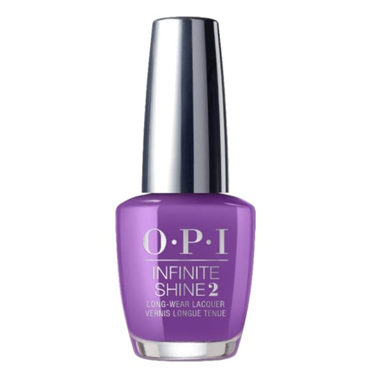 OPI Infinite Shine purple nail polish bottle with silver cap on a white background