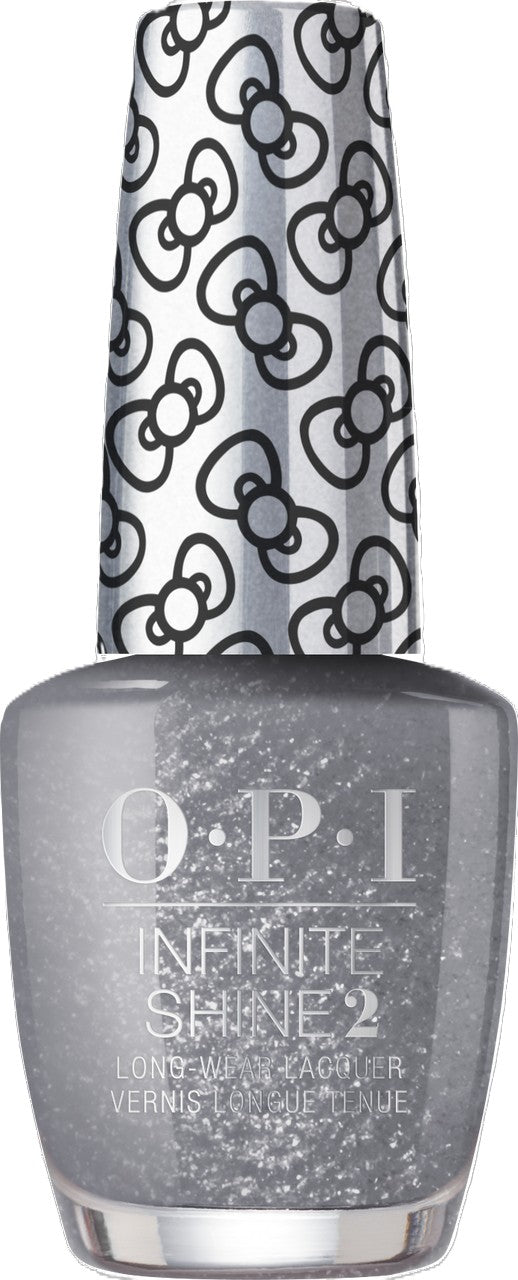OPI silver/gray nail polish bottle with silver cap and glittery finish