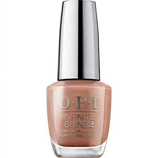 OPI Infinite Shine metallic bronze shimmer nail polish bottle on a white background