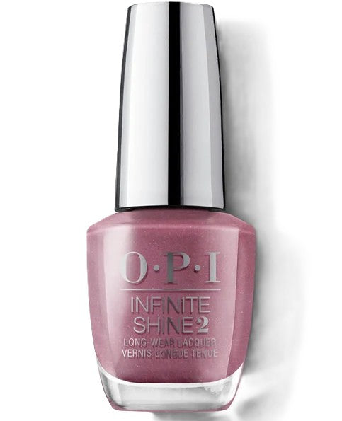 OPI Infinite Shine rose mauve nail polish bottle with silver cap on a white background