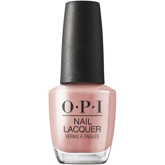OPI light pink nail polish bottle with black cap.