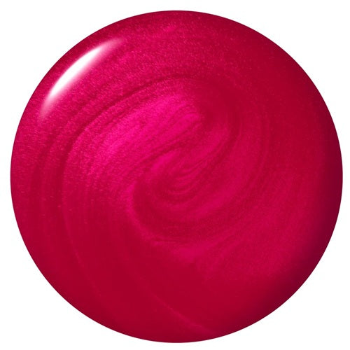 A circular nail polish swatch of a glossy, deep magenta pink nail polish.