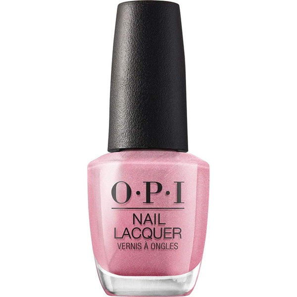 OPI nail polish bottle with pink color on a white background