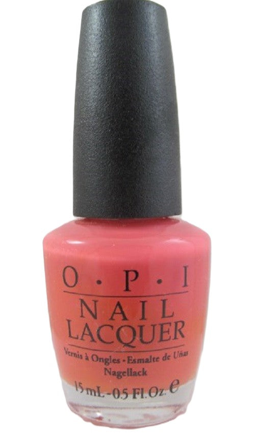 OPI nail lacquer bottle with peach/pink color on a white background
