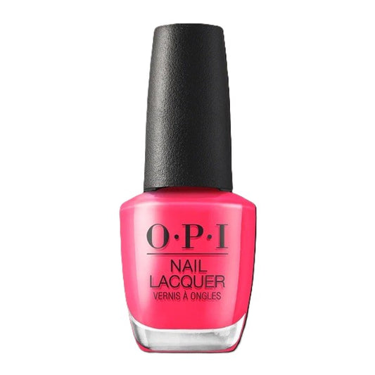 OPI nail polish bottle with pink color on a white background