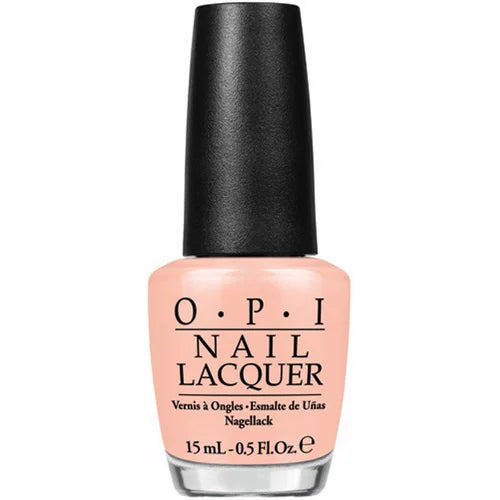 OPI peach nail lacquer bottle with black cap on a white background