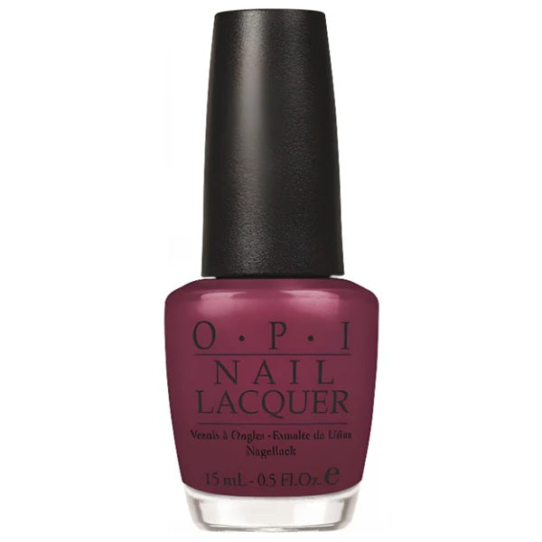 OPI red plum nail polish bottle with black cap.