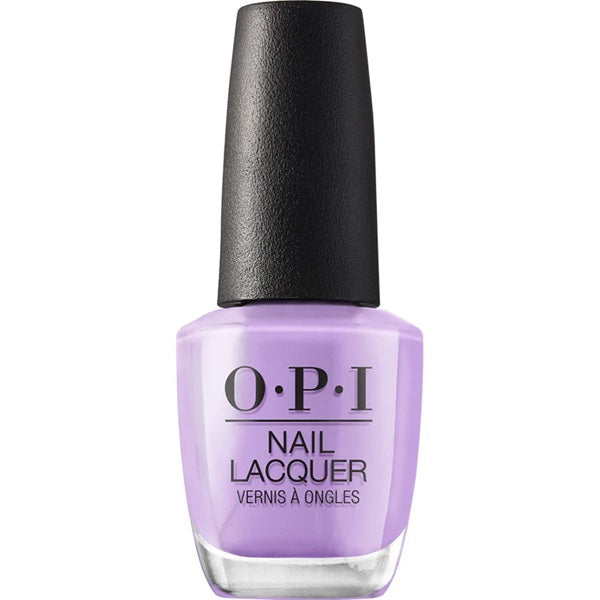 OPI lavender nail lacquer bottle with black cap on a white background