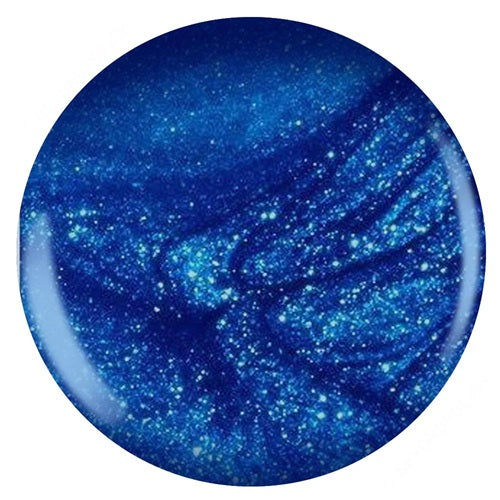 Blue shimmery nail polish swatch on a white background