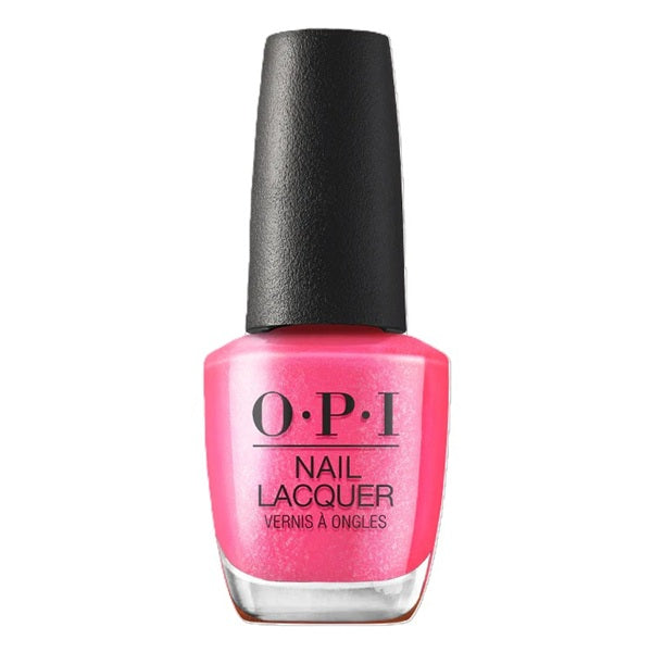 OPI nail polish bottle with pink color on a white background